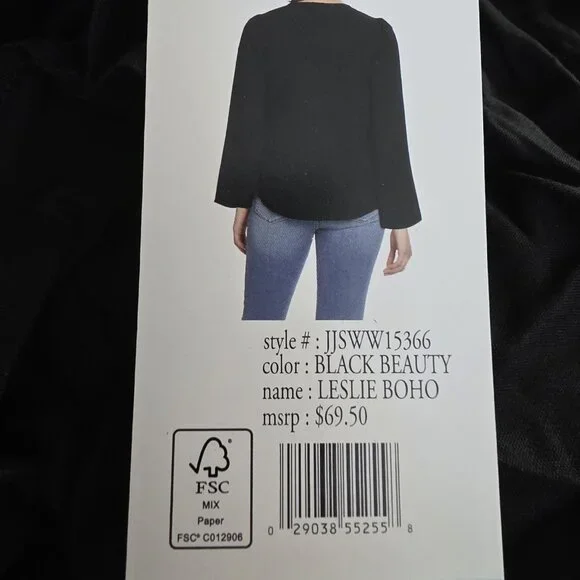 Jessica Simpson Leslie Boho Black Beauty Tunic Woven Blouse V Neck Flowy Large - Picture 5 of 5